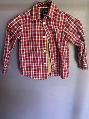 Izod Red and White Plaid Button-Down Shirt, includes khaki pants